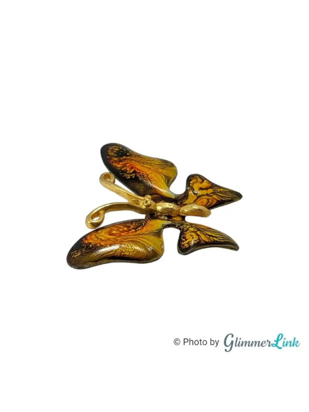 Vintage Emmons Butterfly Brooch Orange Enamel Gold Tone Signed 2 Inch